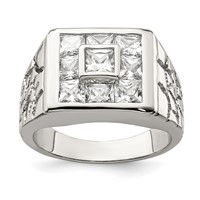 Sterling Silver Rhodium Plated Men's Fashion CZ Ring view 1