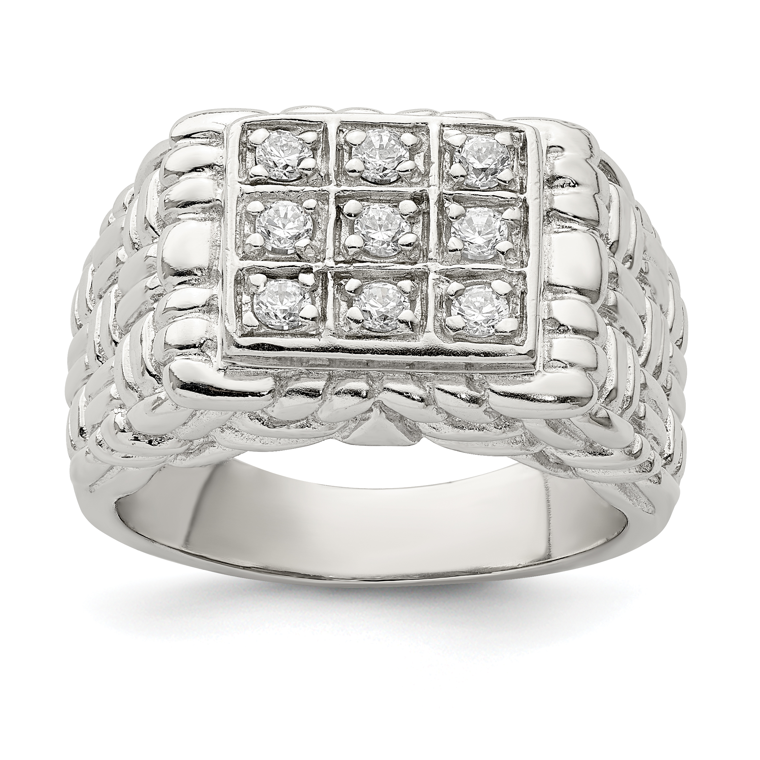 Sterling Silver Rhodium-plated Men's CZ Ring (QR1284-10)