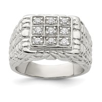Sterling Silver Rhodium-plated Men's CZ Ring view 1