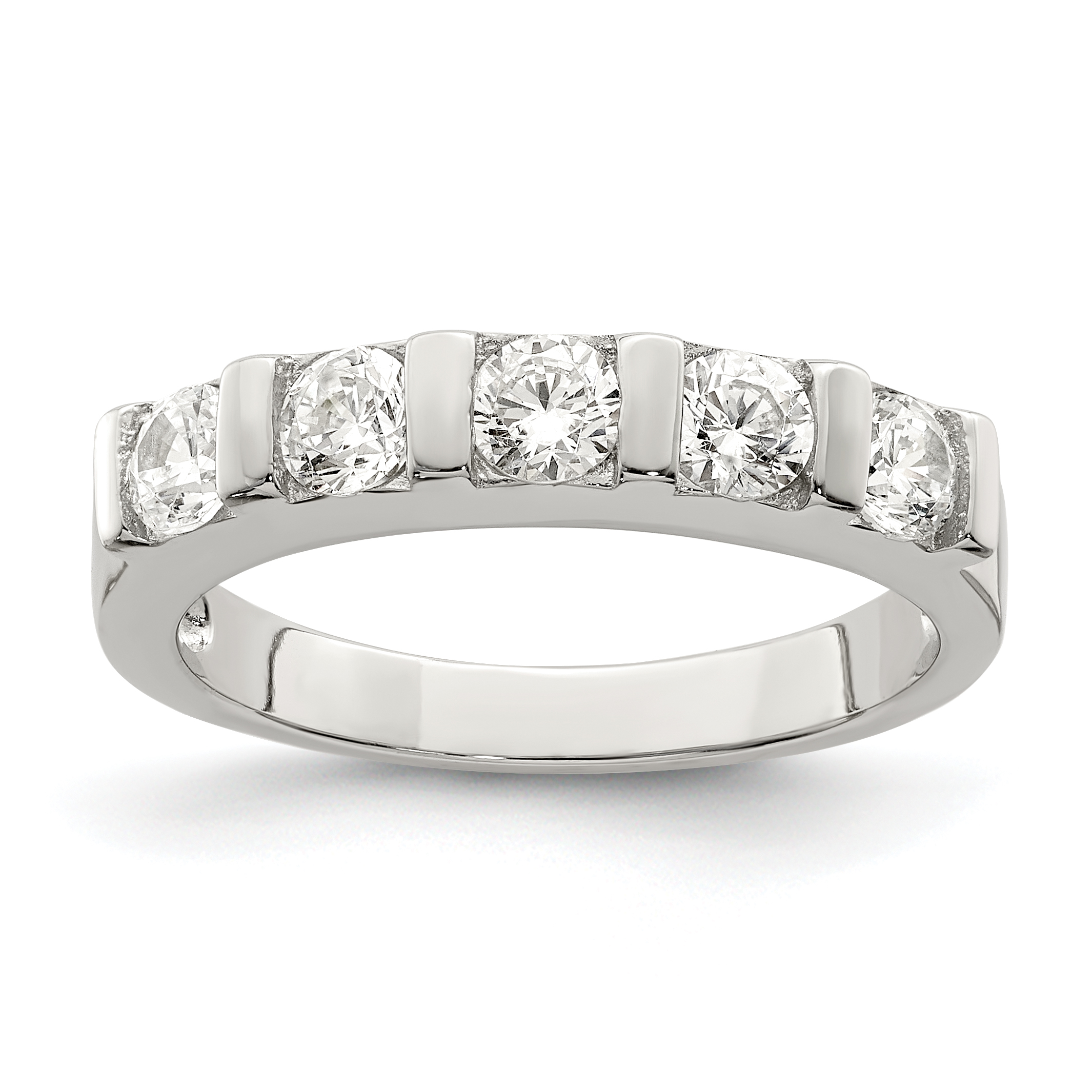 Sterling Silver Rhodium-plated CZ 5-Stone Ring (QR1301-7)