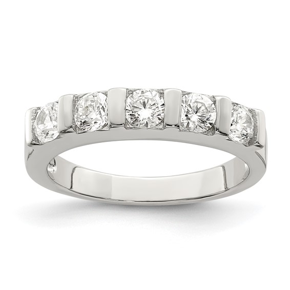 Sterling Silver Rhodium-plated CZ 5-Stone Ring