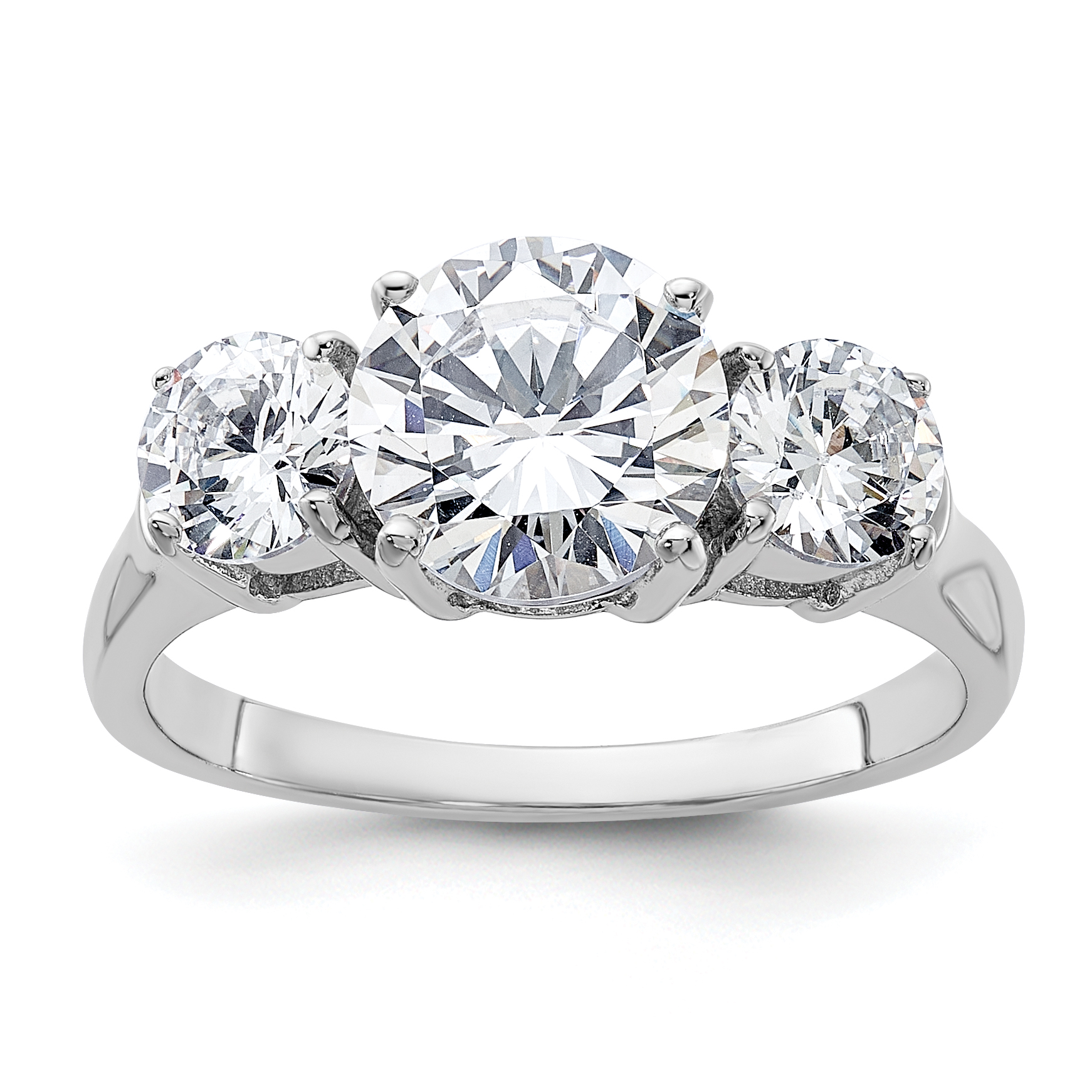 Sterling Silver Rhodium-plated Three Stone CZ Ring (QR1317-8)