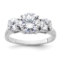 Sterling Silver Rhodium-plated Three Stone CZ Ring view 1