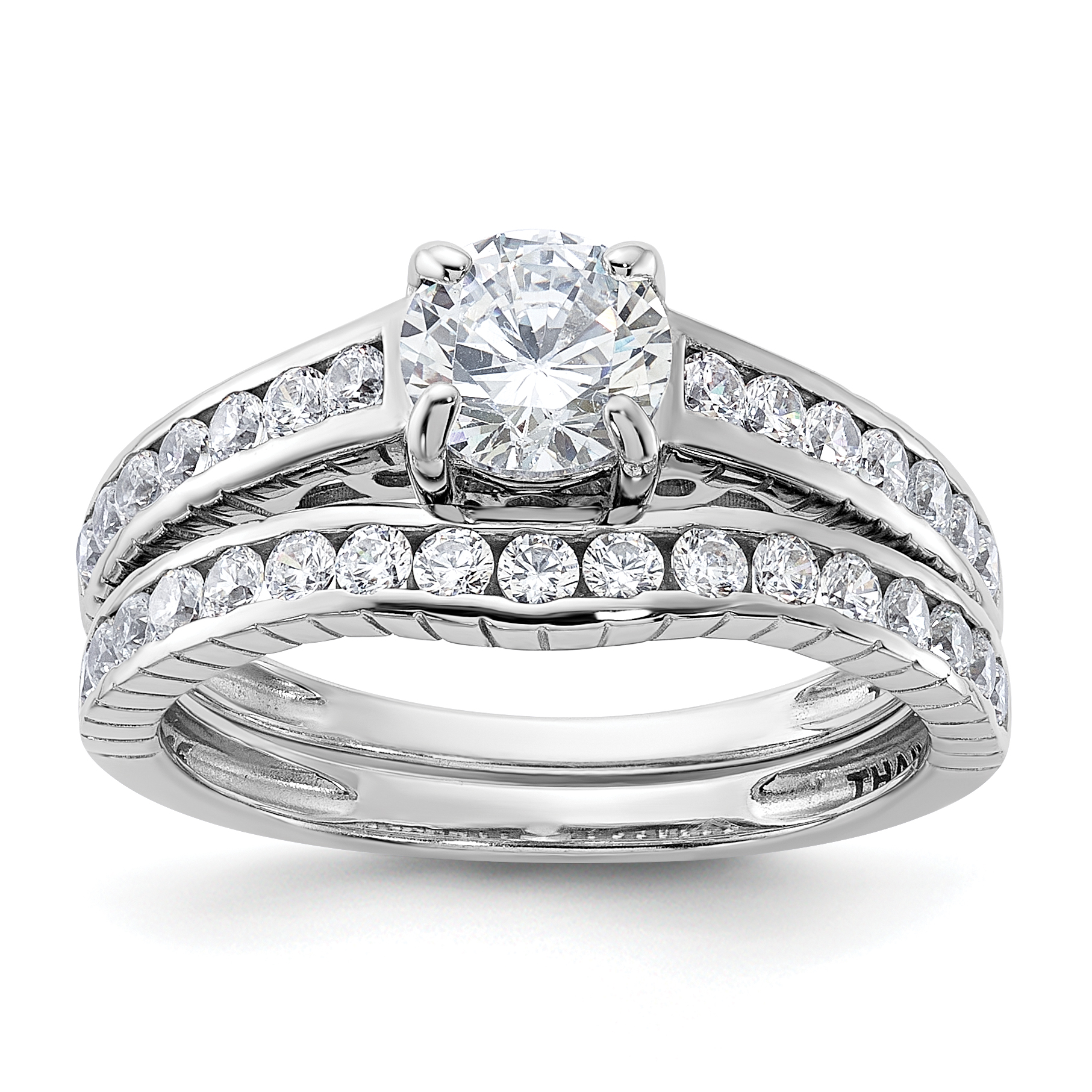 Sterling Silver Rhodium-plated 2-Piece CZ Size 8 Wedding Set Ring (QR1328-8)