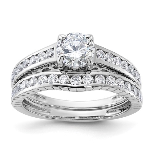 Sterling Silver Rhodium-plated 2-Piece CZ Wedding Set Ring, Size 8