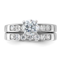 Sterling Silver Rhodium Plated CZ Engagement Ring and CZ Wedding Band Two Piece Set view 4