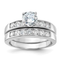 Sterling Silver Rhodium Plated CZ Engagement Ring and CZ Wedding Band Two Piece Set view 1