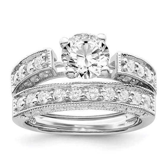 Sterling Silver Rhodium-plated 2-Piece CZ Wedding Set Ring