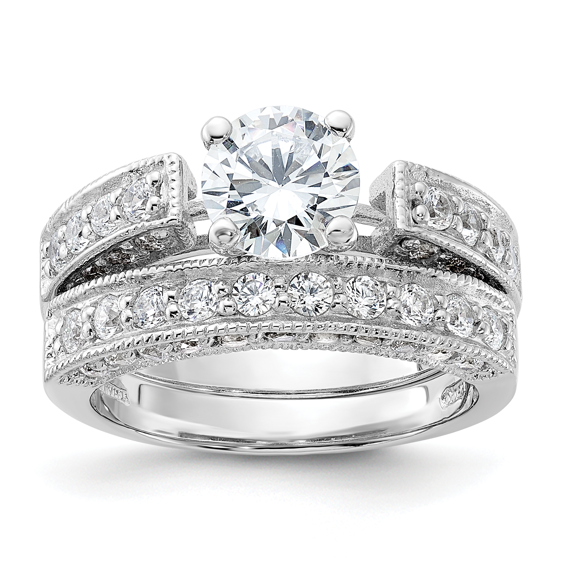 Sterling Silver Rhodium-plated 2-Piece CZ Wedding Set Ring (QR1330-6)
