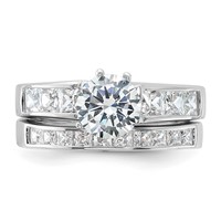 Sterling Silver Rhodium-plated CZ 2 Piece Wedding Ring Set view 5