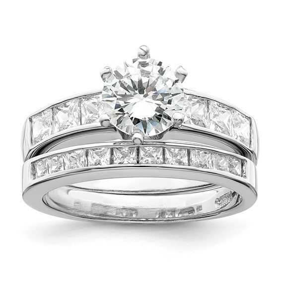 Sterling Silver Rhodium-plated CZ 2 Piece Wedding Ring Set