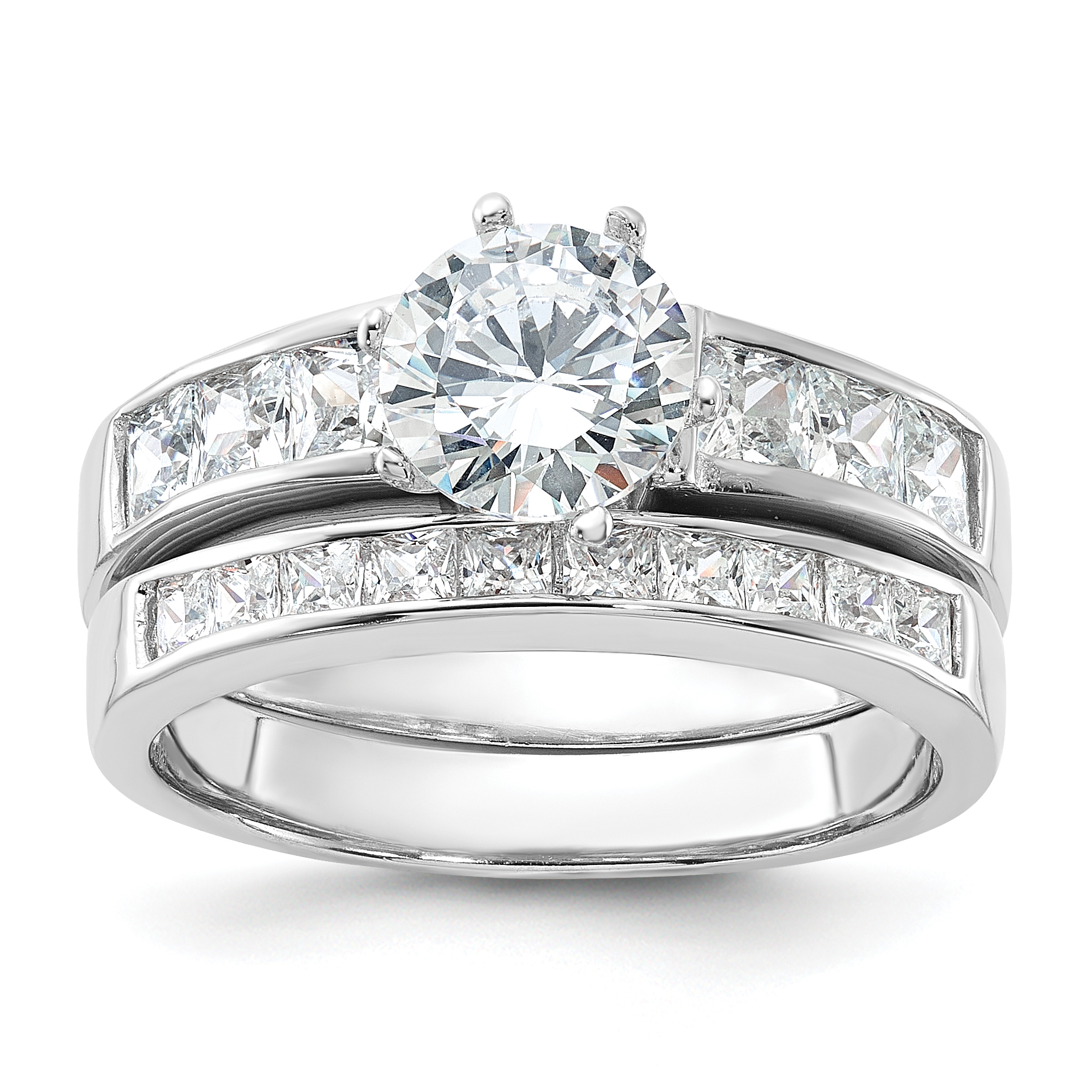 Sterling Silver Rhodium-plated CZ 2 Piece Wedding Ring Set (QR1331-6)