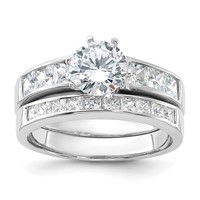 Sterling Silver Rhodium-plated CZ 2 Piece Wedding Ring Set view 1