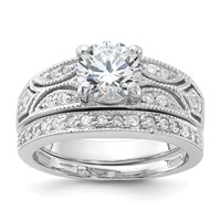 Sterling Silver Rhodium-plated 2-Piece CZ Wedding Set Ring view 1