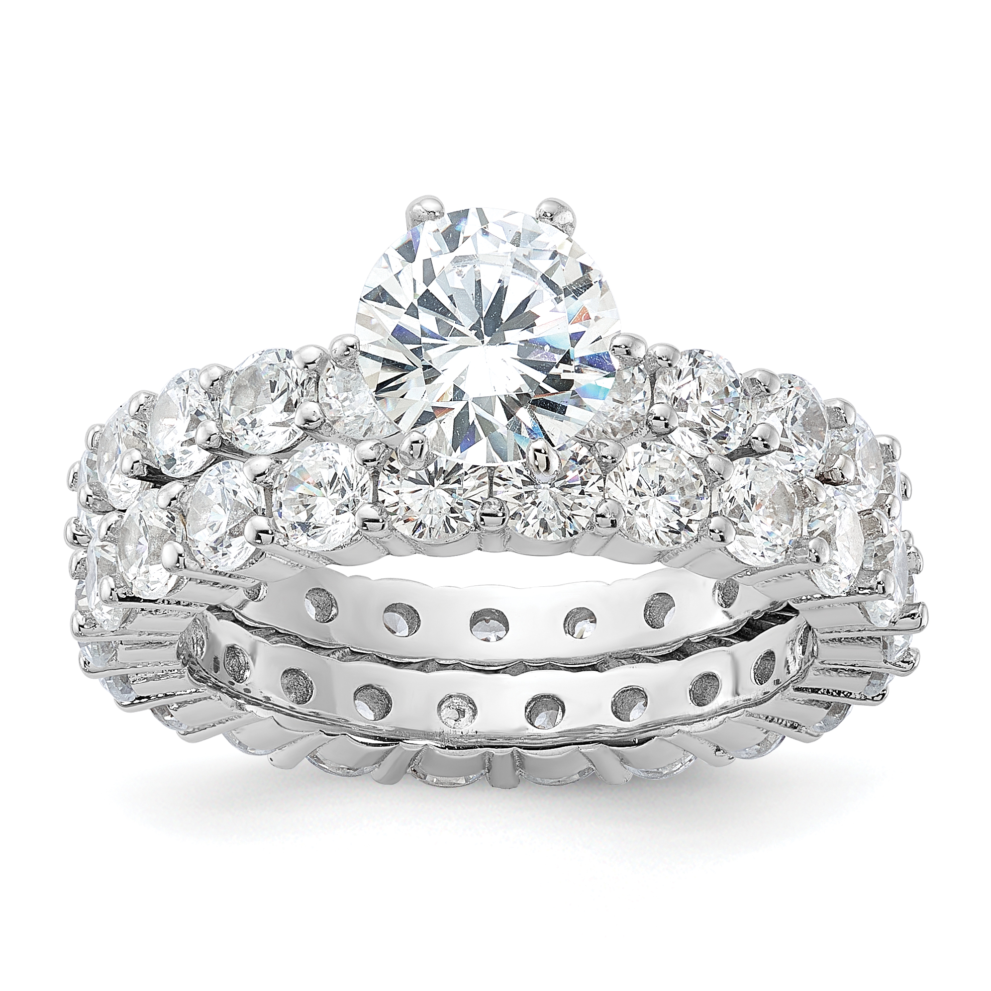 Sterling Silver Rhodium-plated CZ 2 Piece Wedding Set Ring (QR1333-6)
