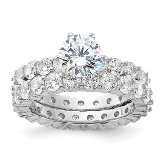 Sterling Silver Rhodium-plated CZ 2 Piece Wedding Set Ring