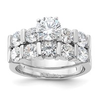 Sterling Silver Rhodium Plated CZ Engagement Ring and CZ Wedding Band Two Piece Set view 1
