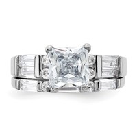 Sterling Silver Rhodium Plated CZ Engagement Ring and CZ Wedding Band Two Piece Set view 5