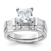 Sterling Silver Rhodium Plated CZ Engagement Ring and CZ Wedding Band Two Piece Set view 1