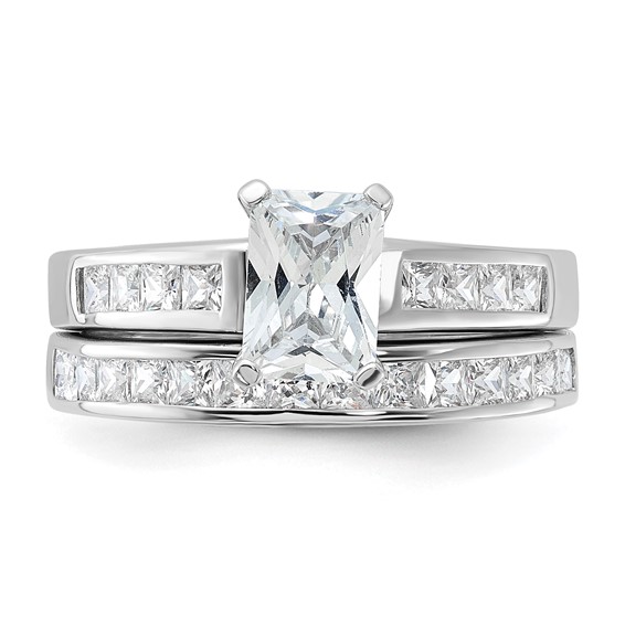 Sterling Silver Rhodium-plated 2-Piece CZ Size 6 Wedding Set Ring