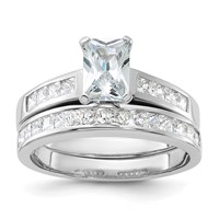 Sterling Silver Rhodium-plated 2-Piece CZ Wedding Set Ring, Size 6 view 1