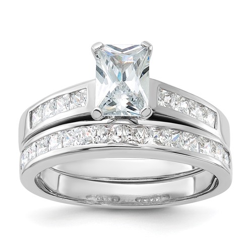 Sterling Silver Rhodium-plated 2-Piece CZ Wedding Set Ring, Size 6