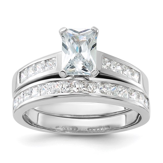 Sterling Silver Rhodium-plated 2-Piece CZ Size 6 Wedding Set Ring