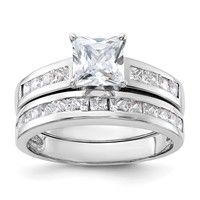 Sterling Silver Rhodium-plated 2-Piece CZ Wedding Set Ring view 1