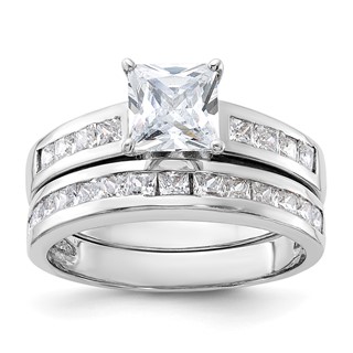 Sterling Silver Rhodium-plated 2-Piece CZ Size 6 Wedding Set Ring