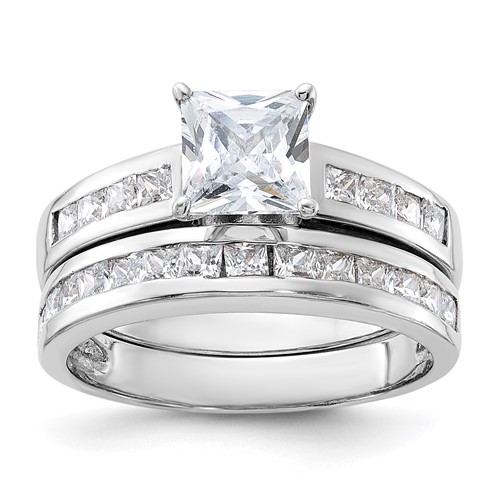 Sterling Silver Rhodium-plated 2-Piece CZ Wedding Set Ring, Size 8