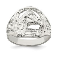 Sterling Silver Horseshoe Ring with Horse Head view 1