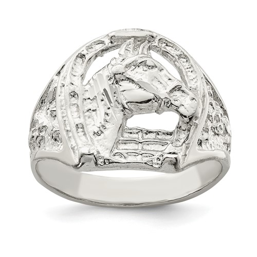 Sterling Silver Horseshoe Ring with Horse Head