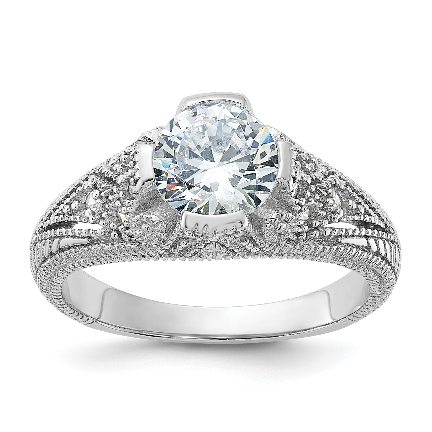 Sterling Silver Rhodium-plated CZ Antique Style Ring (QR1342-6)
