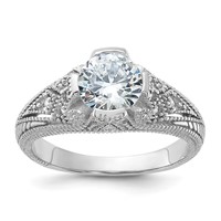 Sterling Silver Rhodium-plated CZ Antique Style Ring view 1