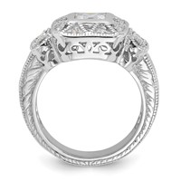 Sterling Silver Rhodium-plated CZ Antique Style Ring view 2
