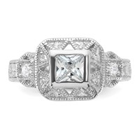 Sterling Silver Rhodium-plated CZ Antique Style Ring view 5