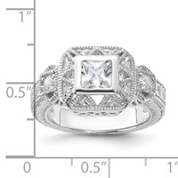 Sterling Silver Rhodium-plated CZ Antique Style Ring view 3