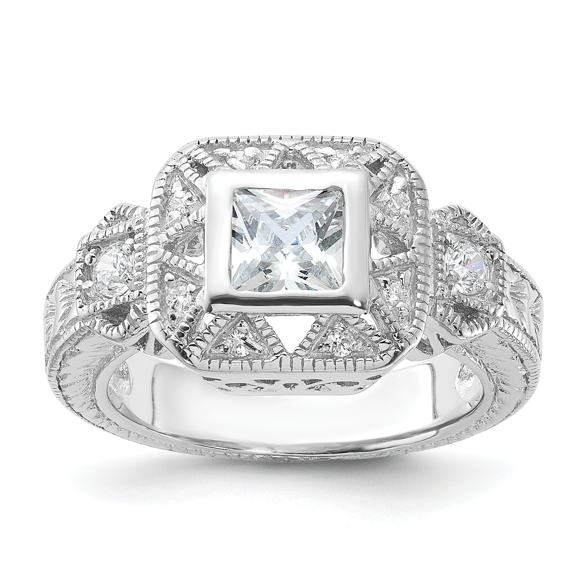 Sterling Silver Rhodium-plated CZ Antique Style Ring (QR1347-6)