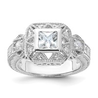 Sterling Silver Rhodium-plated CZ Antique Style Ring view 1