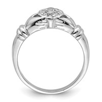 Sterling Silver CZ Rhodium-plated Claddagh Ring view 2