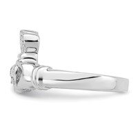 Sterling Silver CZ Rhodium-plated Claddagh Ring view 4