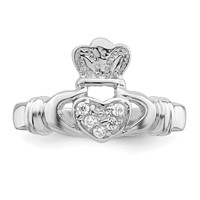Sterling Silver CZ Rhodium-plated Claddagh Ring view 5