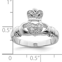 Sterling Silver CZ Rhodium-plated Claddagh Ring view 3