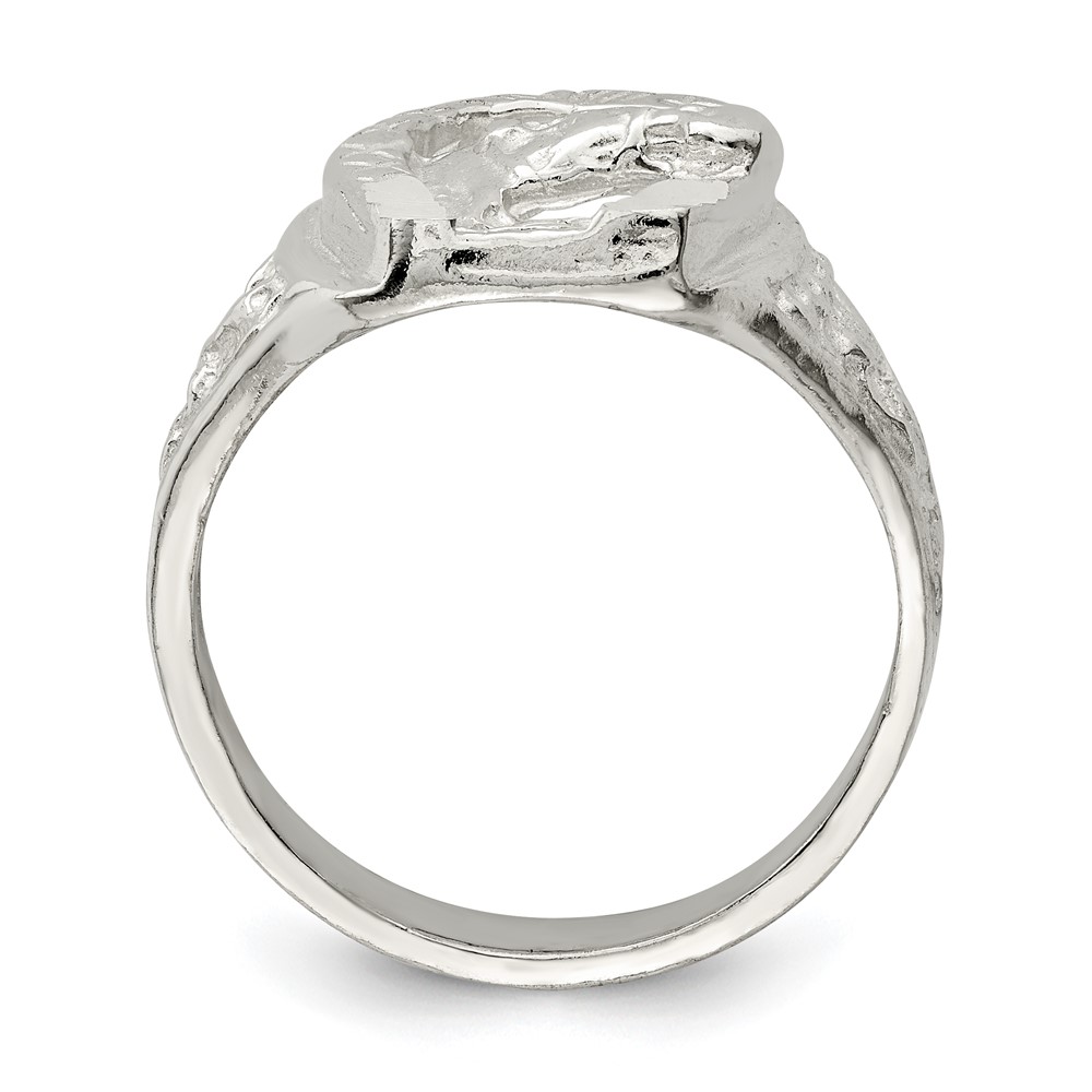 Sterling Silver Horseshoe with Horse Head Ring (QR136-12)
