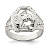 Sterling Silver Horseshoe with Horse Head Ring view 1