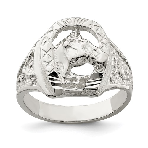 Sterling Silver Horseshoe Ring with Horse Head