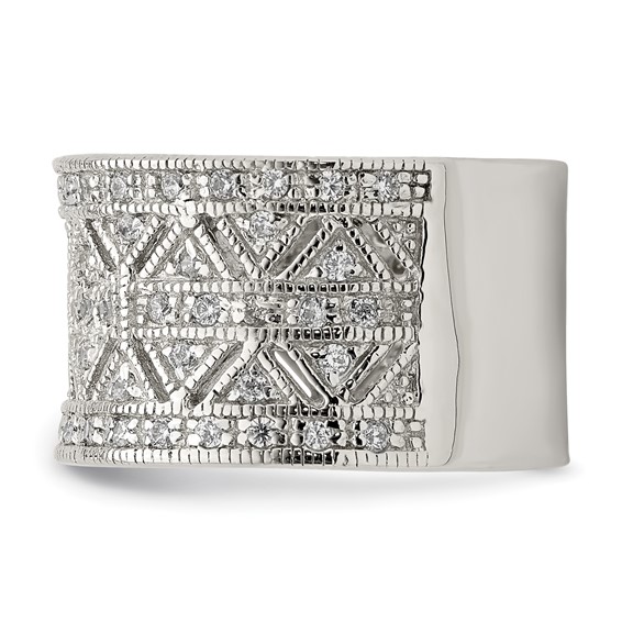 Sterling Silver Rhodium-plated Polished CZ Vintage Ring