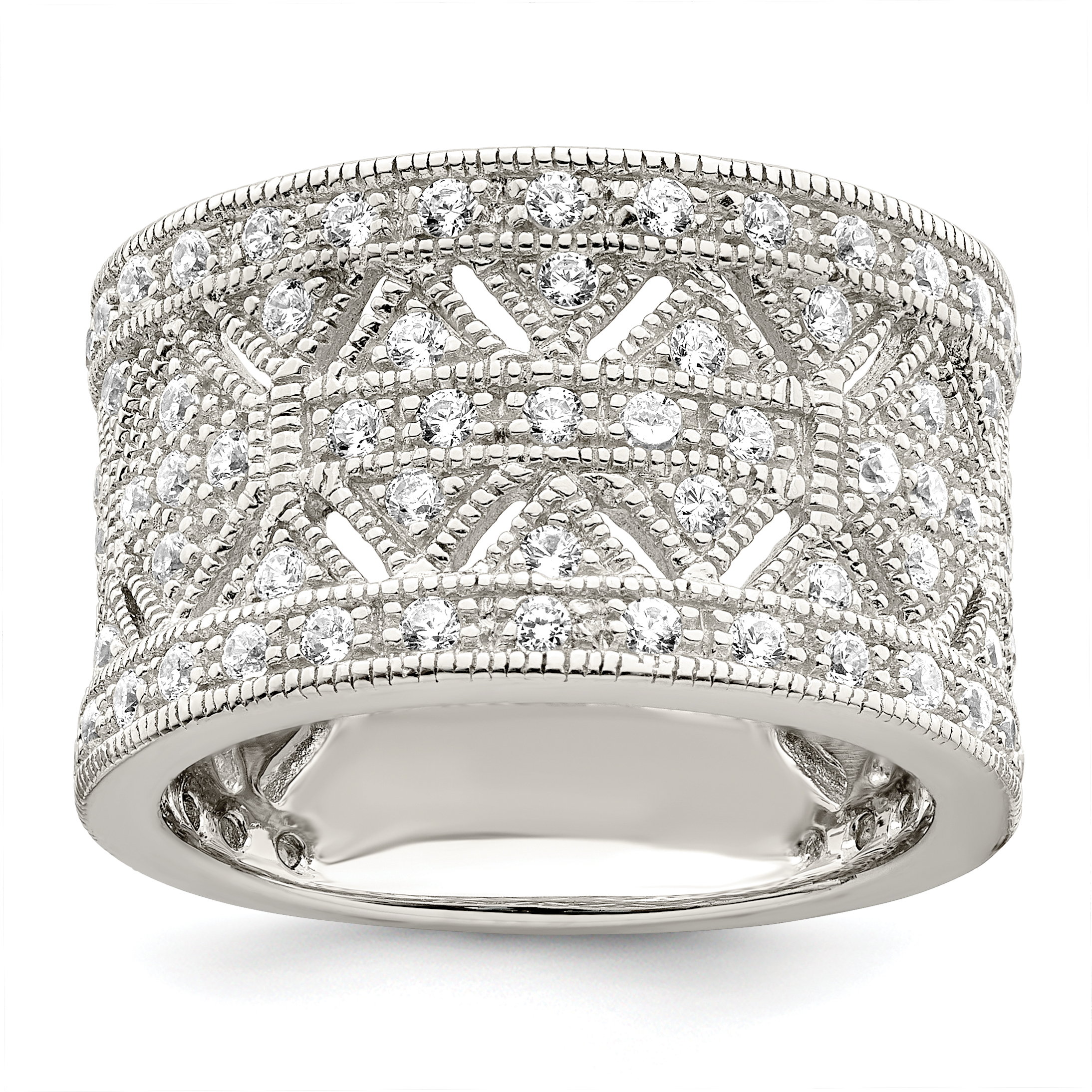 Sterling Silver Rhodium-plated Polished CZ Vintage Ring (QR1371-6)