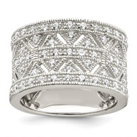 Sterling Silver Rhodium-plated Polished CZ Vintage Ring view 1