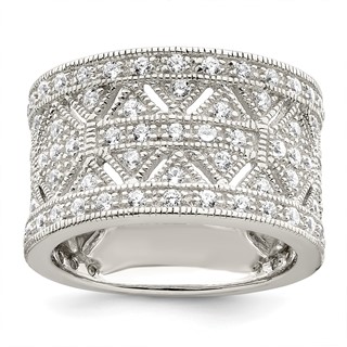 Sterling Silver Rhodium-plated Polished CZ Vintage Ring